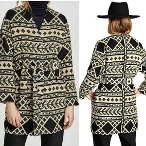 | Zara | cream green geometric Aztec print coat